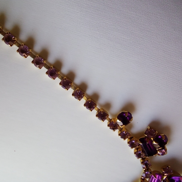 Victorian  Amethyst Rhinestone Juliana Necklace In Gold - Picture 6 of 9
